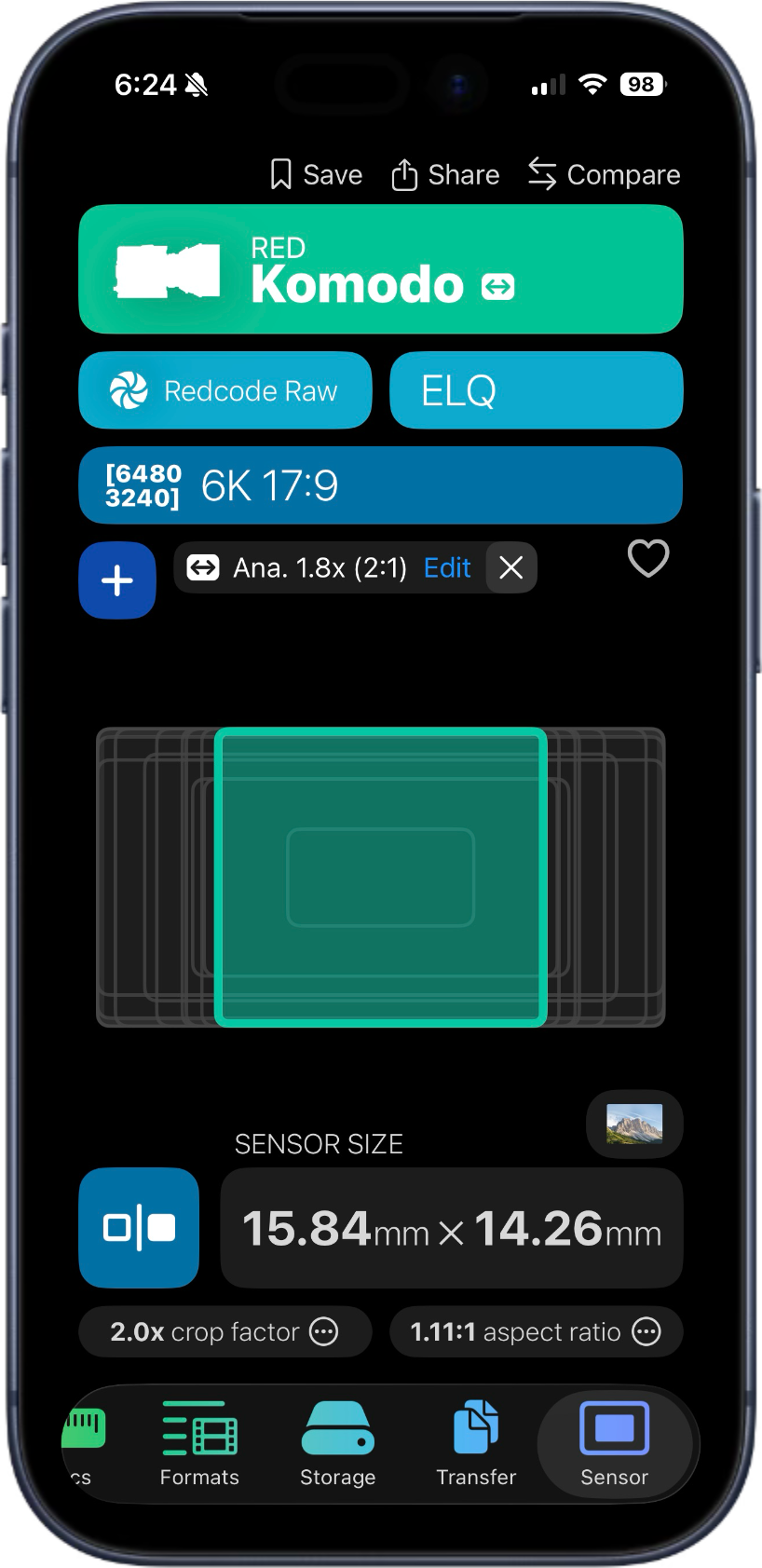 Sensor size tools in CameraKit